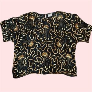 Vintage Silk Beaded and Sequined short sleeve blouse